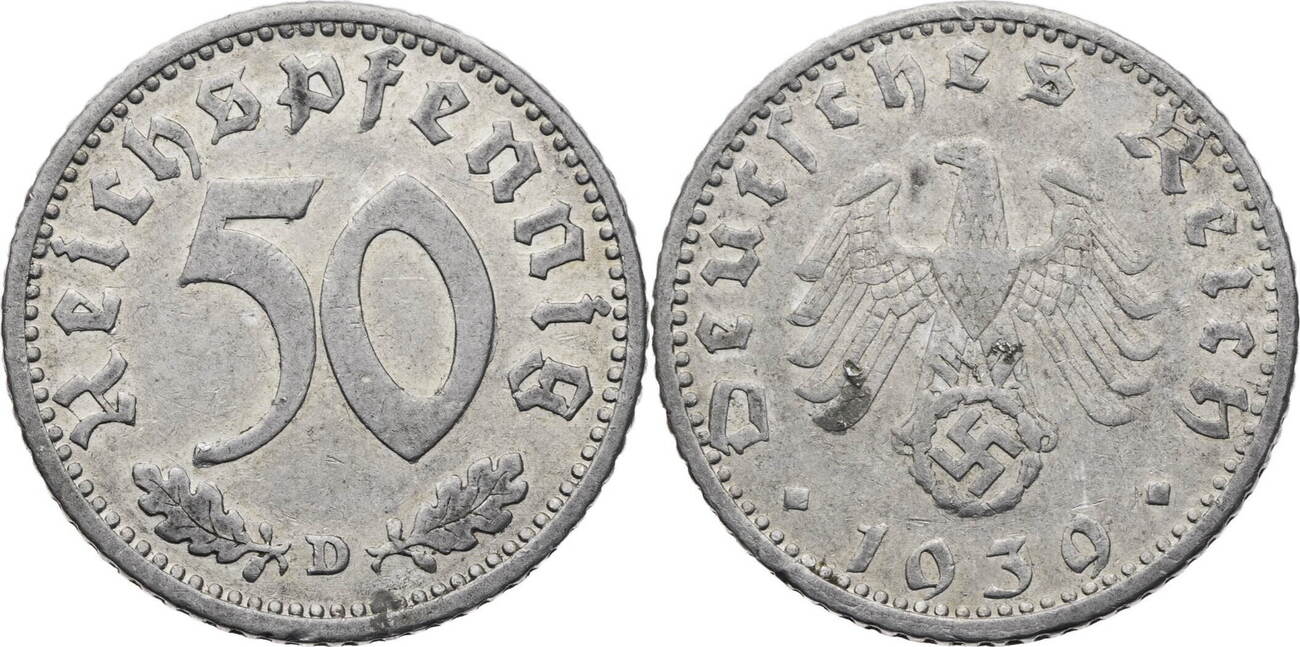 Drittes Reich 50 Reichspfennig 1939 D Kursmünze 1939 1944 ss MA Shops