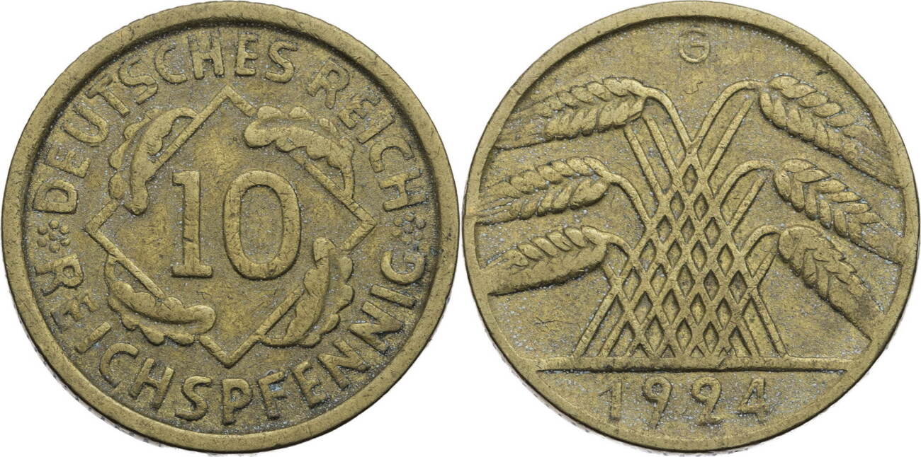 Weimar 10 Reichspfennig 1924 G Kursmünze 1924 1936 ss MA Shops