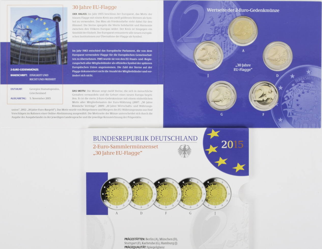 Bundesrepublik Deutschland 5 x 2 Euro 2015 ADFGJ 2 Euro Gedenkmünzenset