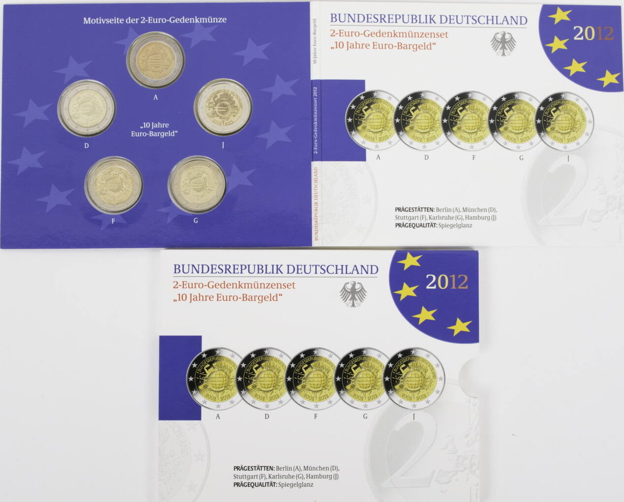 Bundesrepublik Deutschland 5 x 2 Euro 2012 ADFGJ 2 Euro Gedenkmünzenset