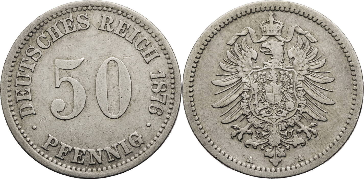 Kaiserreich 50 Pfennig 1876 A Kursmünze 1875 1877 ss MA Shops