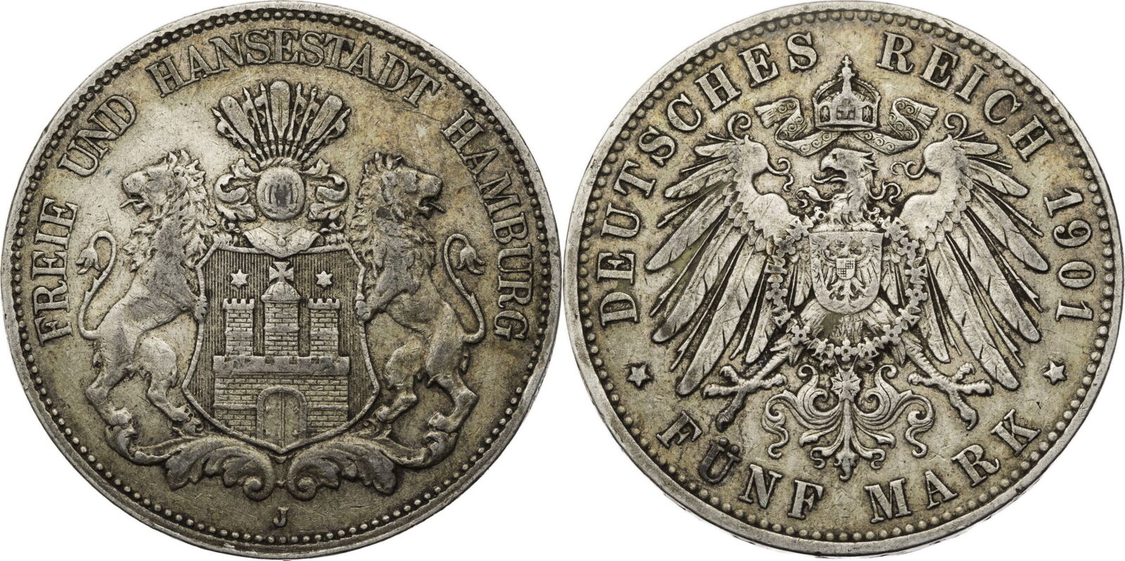 Kaiserreich Hamburg 5 Mark 1901 J Kursmünze 1891 1913 ss MA Shops