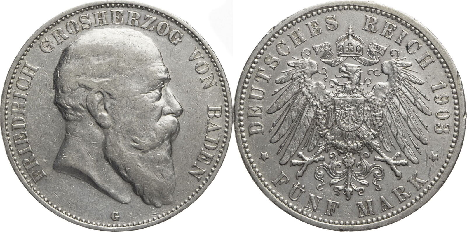 Kaiserreich Baden 5 Mark 1903 G Friedrich I 1856 1907 Kursmünze