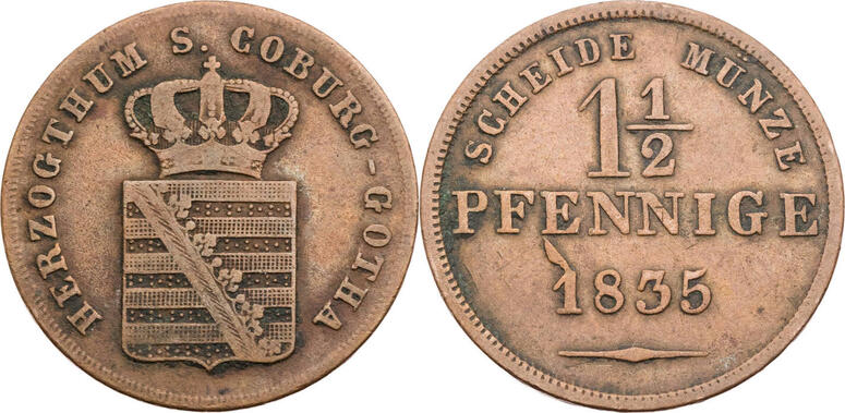 Sachsen Coburg Gotha 1½ Pfennige 1835 Ernst I 1826 1844 Kursmünze