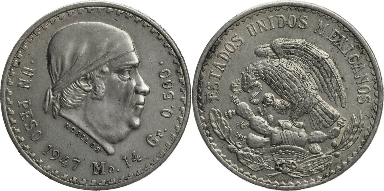 Mexiko 1 Peso 1947 Mo Cuauhtemoc Vz MA Shops