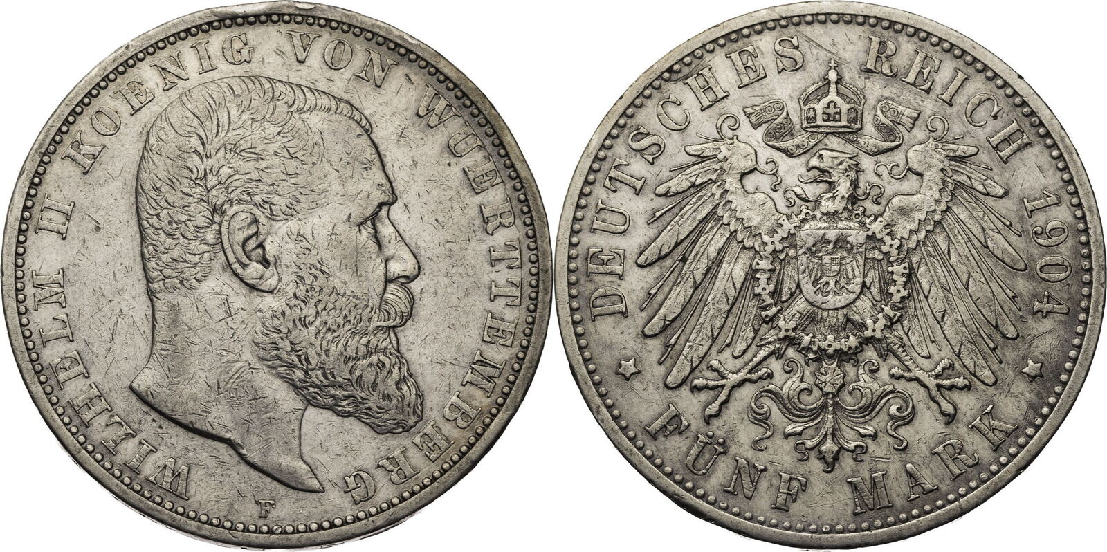 Kaiserreich Württemberg 5 Mark 1904 F Wilhelm II 1891 1918