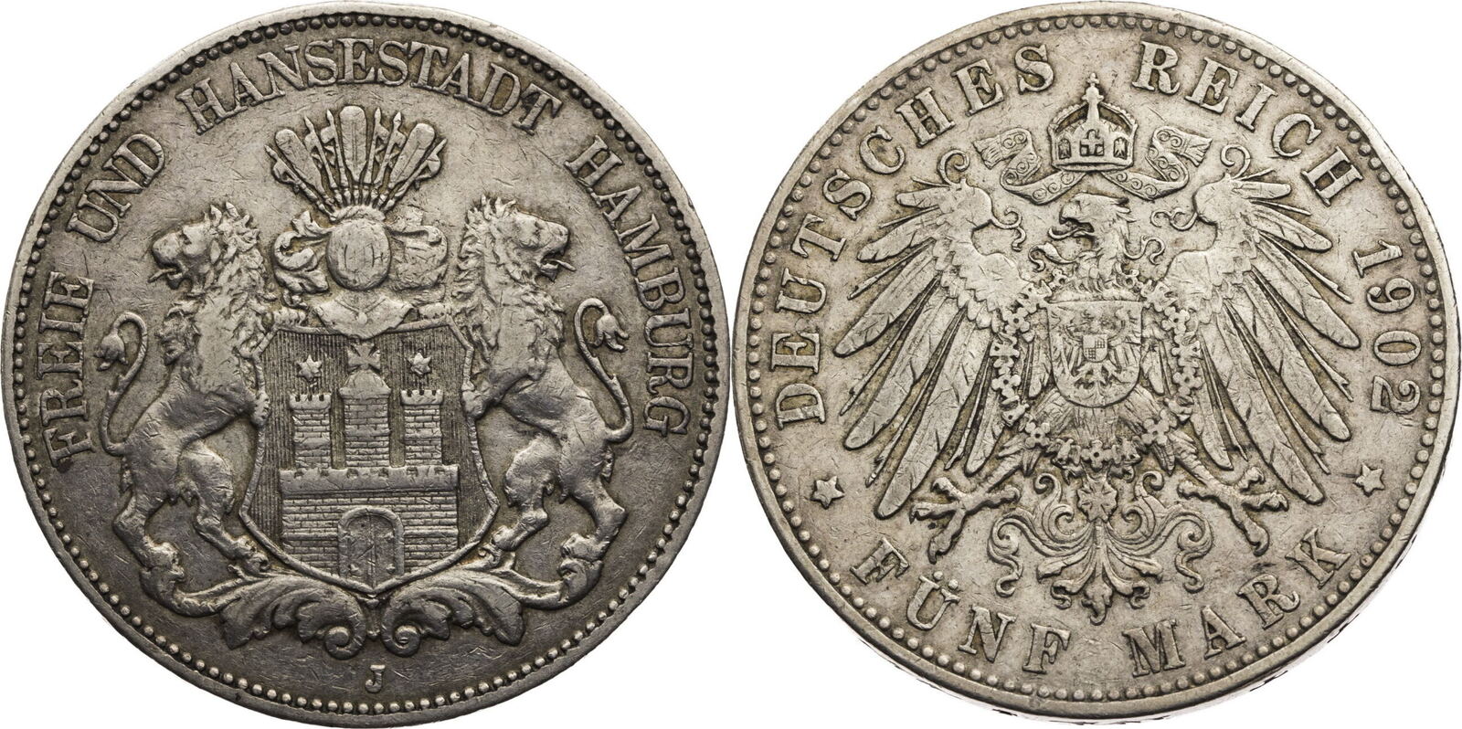 Kaiserreich Hamburg 5 Mark 1902 J Kursmünze 1891 1913 ss MA Shops