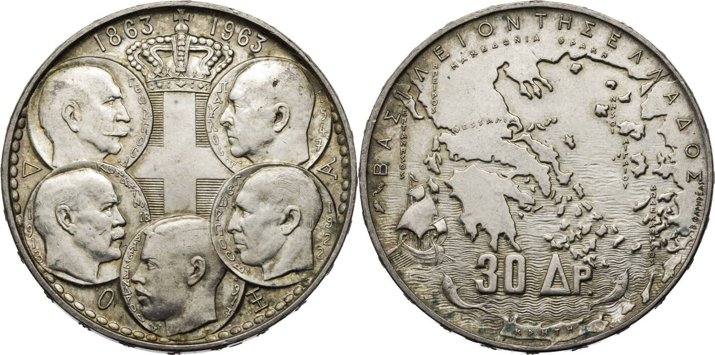 Griechenland 30 Drachmen o J 1963 Auf 100 Jahre Königreich ss MA Shops