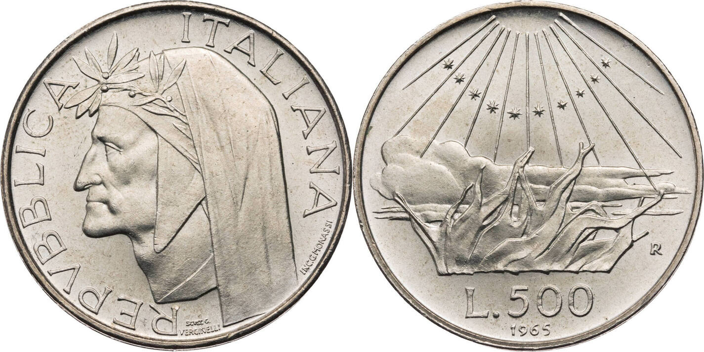 Italien 500 Lire 1965 R Auf Den 700 Geburtstag Von Dante Alighieri F