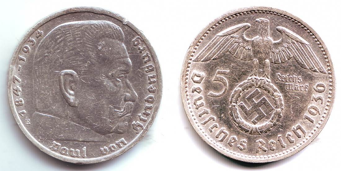 Drittes Reich Reichsmark E Paul Von Hindenburg Mit Hakenkreuz