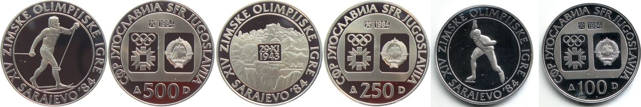 Jugoslawien 100 250 500 Dinar 850 Dinar Olympische Spiele 1984 In