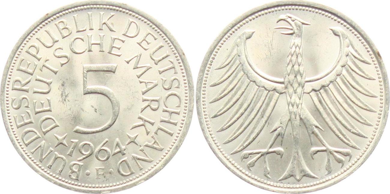 Deutschland BRD 5 Mark 1964 F Silberadler F St MA Shops