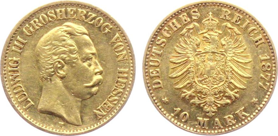 Hessen 10 Mark 1877 H Ludwig III 1848 1877 Vz MA Shops