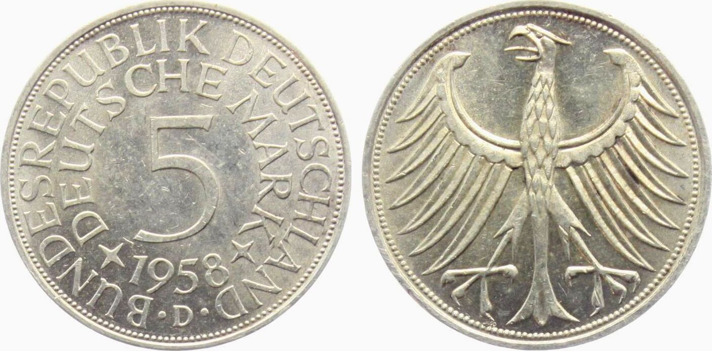 Deutschland 1958 D 5 Mark Silberadler Vz St MA Shops