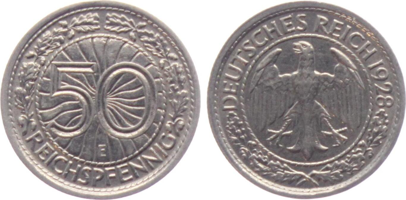 Weimarer Republik 1928 E 50 Reichspfennig Mit Reichsadler Vz MA Shops