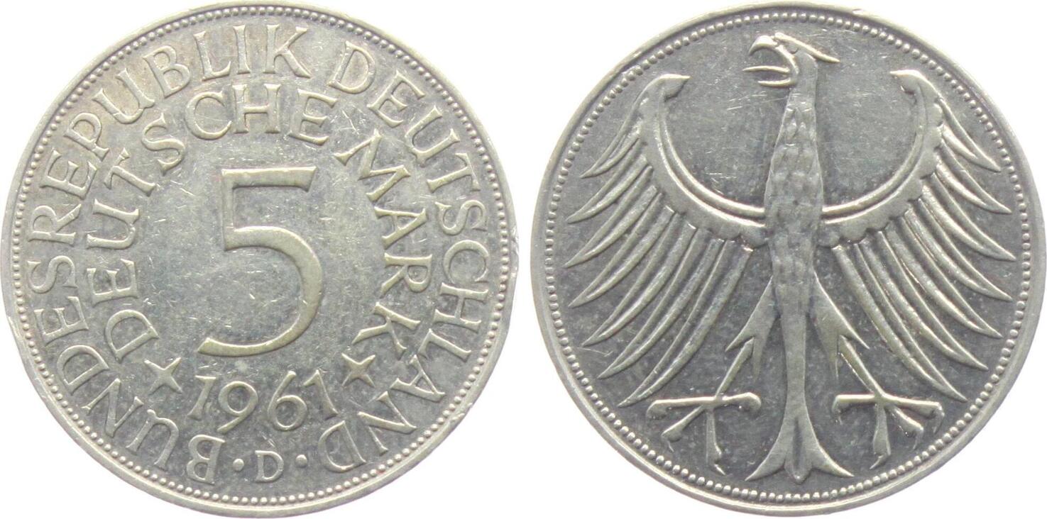 Deutschland BRD 5 Mark 1961 D Silberadler Ss MA Shops