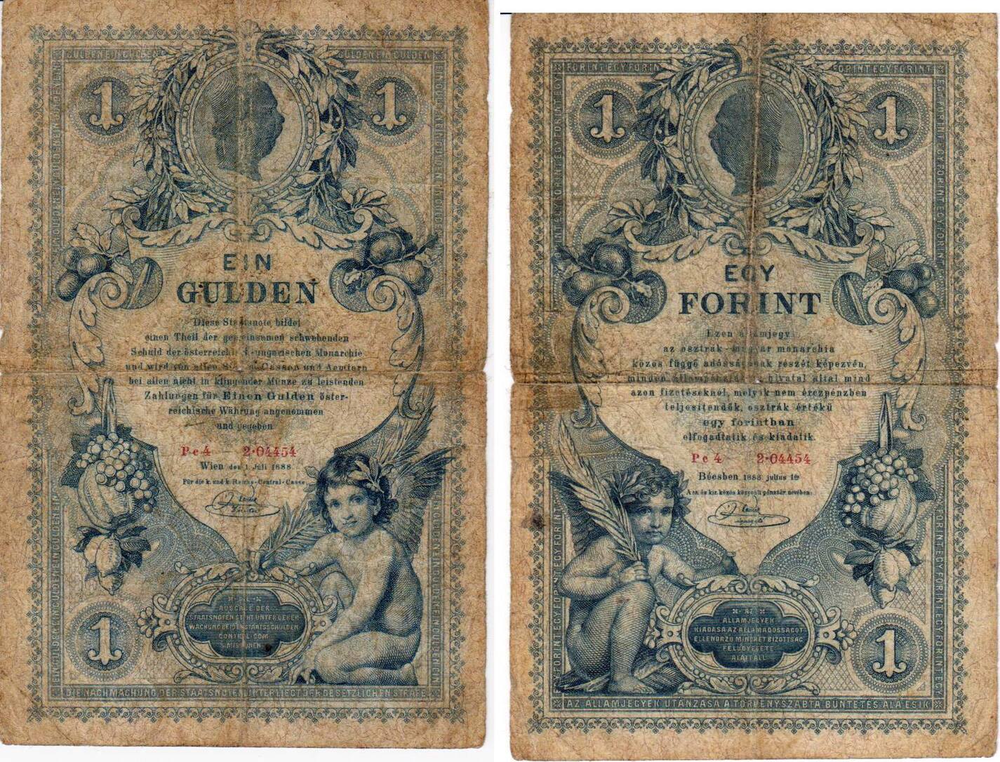 Österreich Ungarn 1 Gulden Egy Forint Banknote von 1888 III IV MA Shops