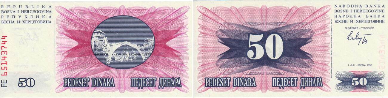 Bosnien Herzegowina Banknote Bosnien Herzegowina 50 Dinara 1992