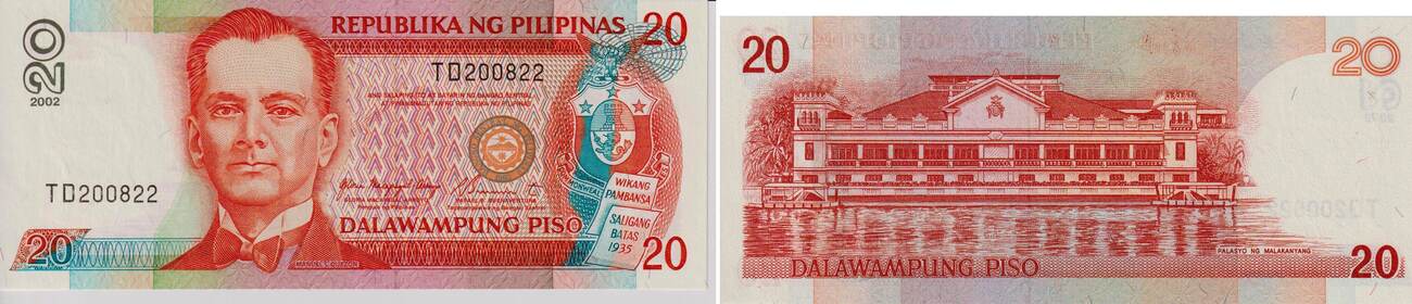 2002 Banknote Philippinen 2002 20 Piso Palast Manuel L