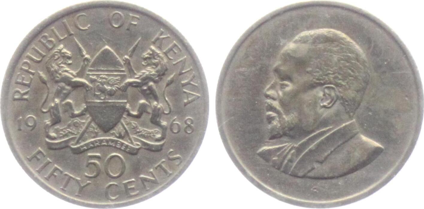 Kenia 50 Cents 1968 Mzee Jojo Kenyatta Ss Vz MA Shops