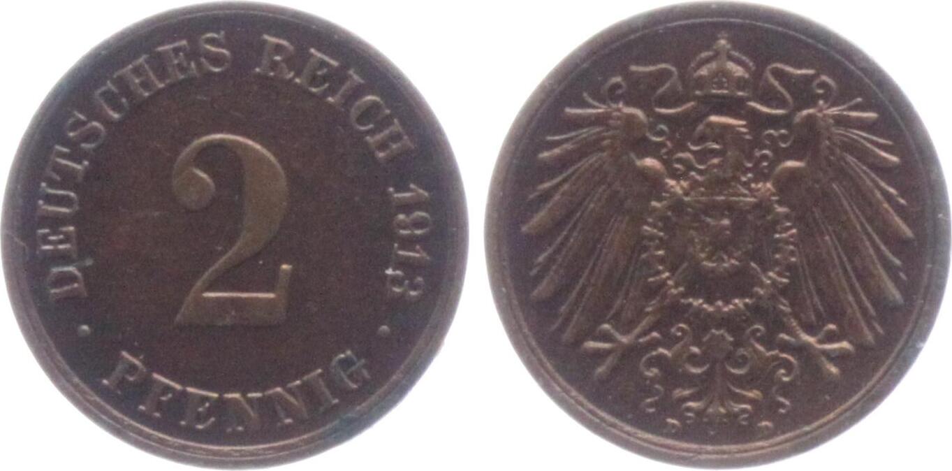 Kaiserreich 1913 D 2 Pfennig großer Adler vz MA Shops