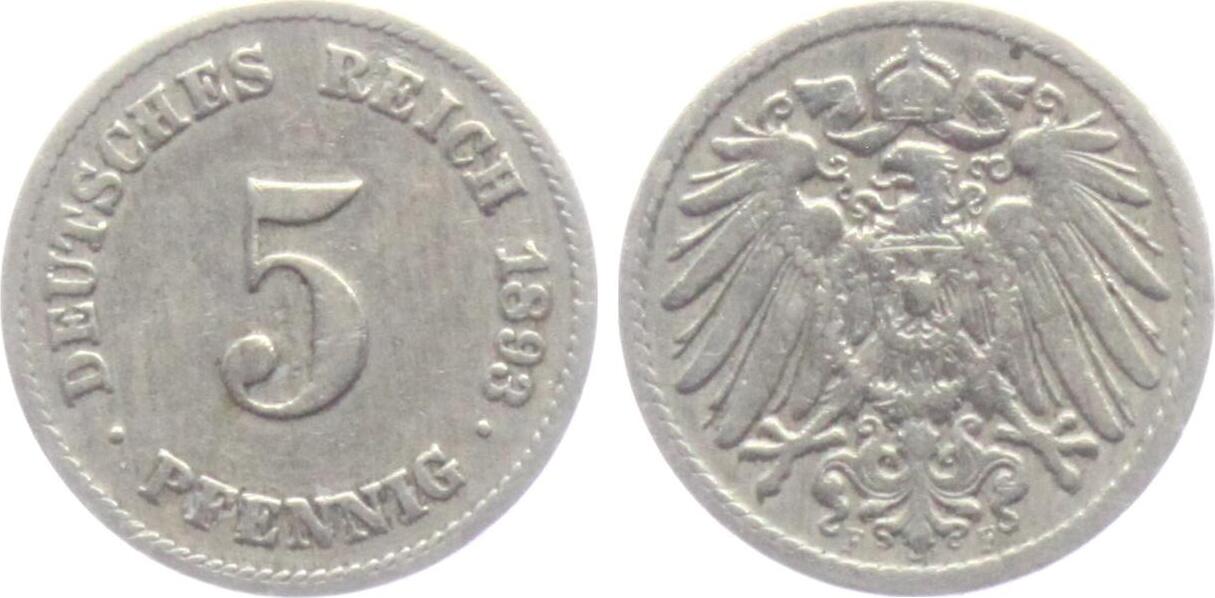 Kaiserreich 1893 F 5 Pfennig großer Adler ss MA Shops