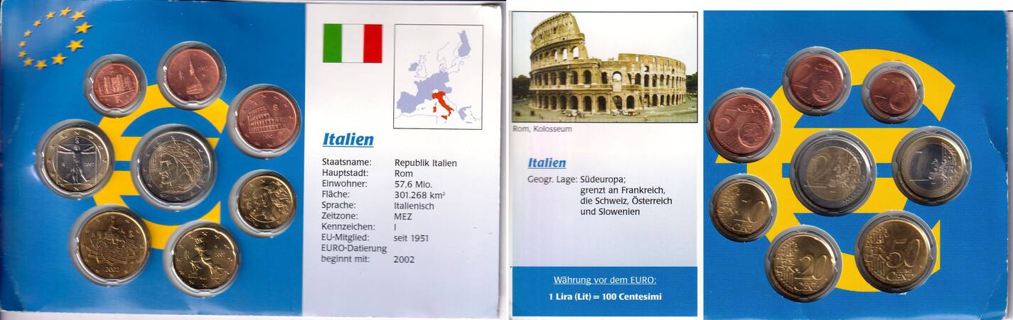 Italien KMS 3 88 Euro 2002 Kursmünzensatz 1 Cent bis 2 Euro im