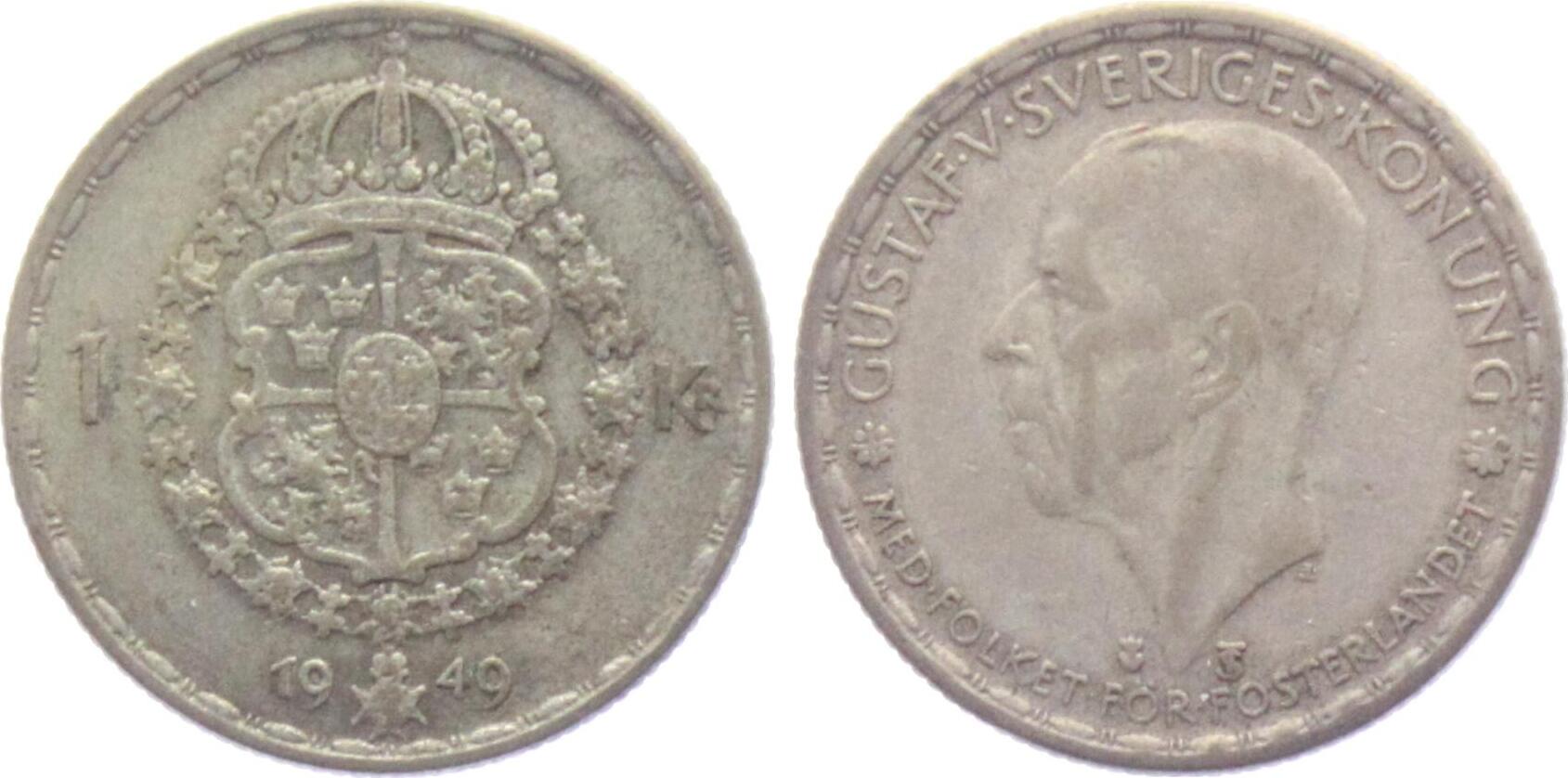 Schweden 1 Krona Krone 1949 Gustaf V 1907 1950 S Ss MA Shops