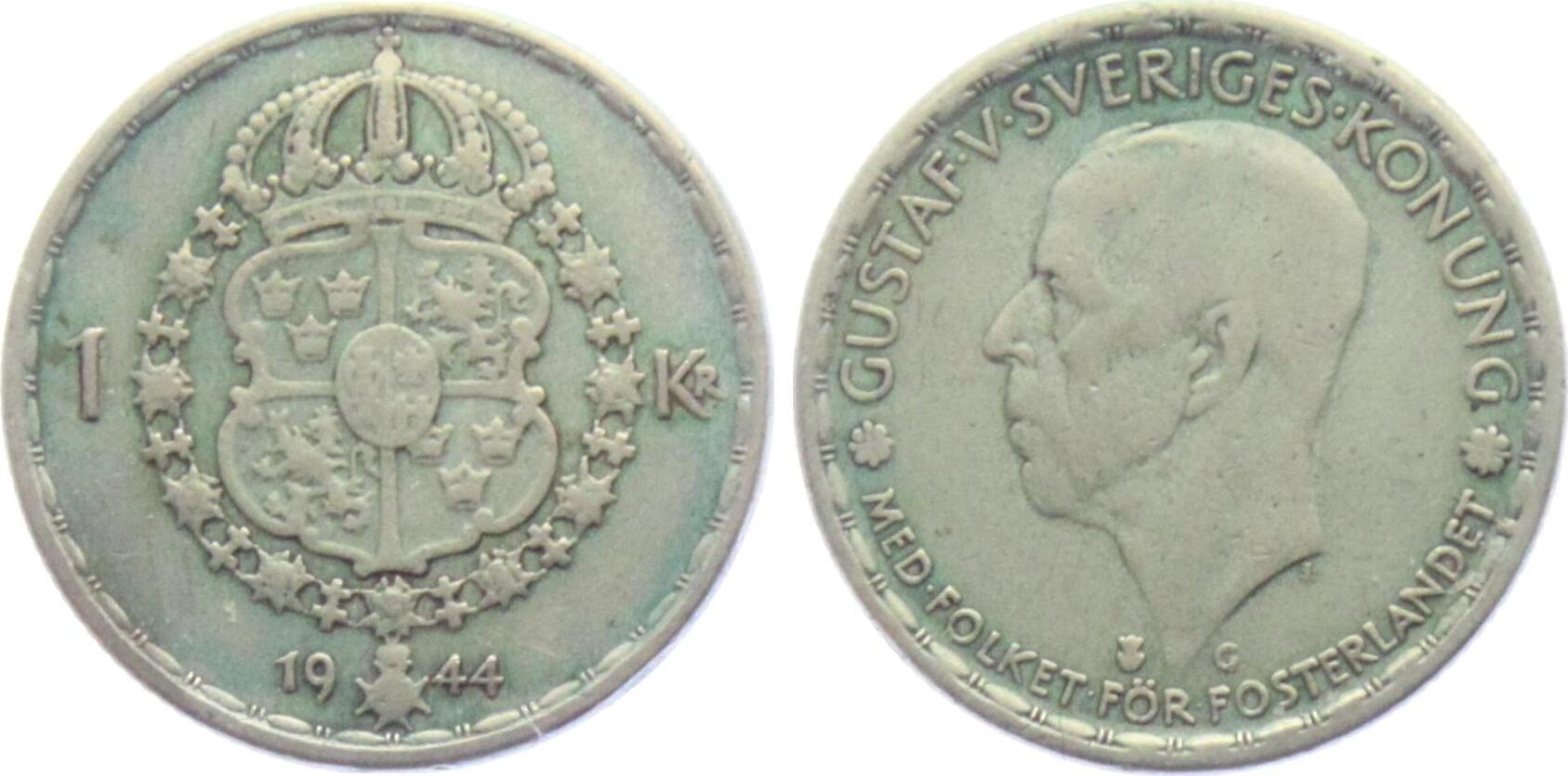 Schweden 1 Krona Krone 1944 G Gustaf V 1907 1950 Ss MA Shops