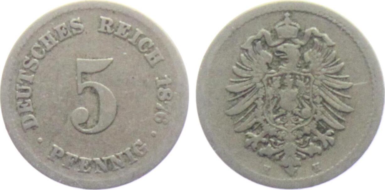 Kaiserreich 1876 H 5 Pfennig Kleiner Adler S MA Shops