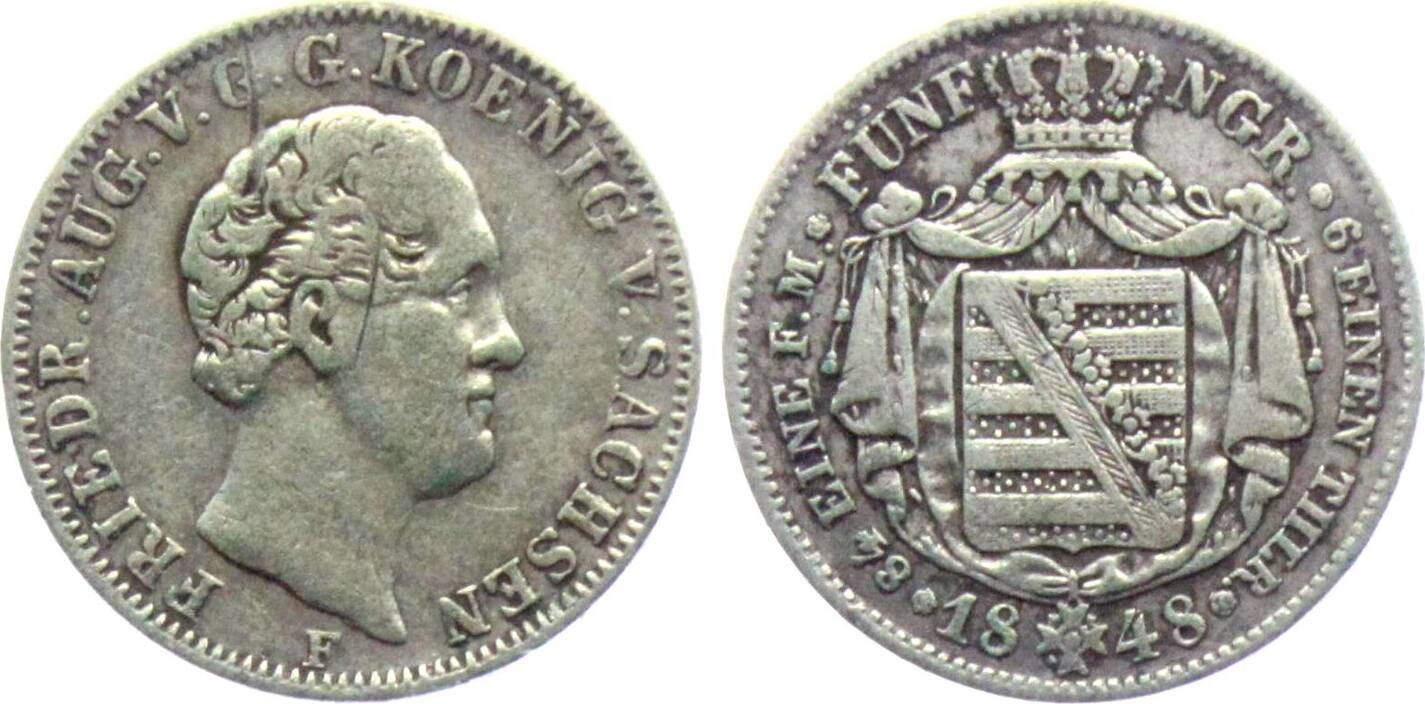 Sachsen Albertinische Linie 1 6 Taler 5 Ngr 1848 F Friedrich August