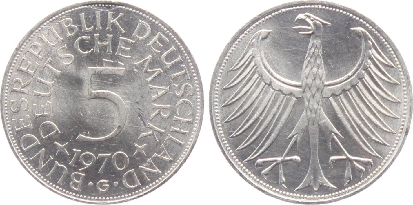 Deutschland BRD 5 Mark 1970 G Silberadler F St MA Shops