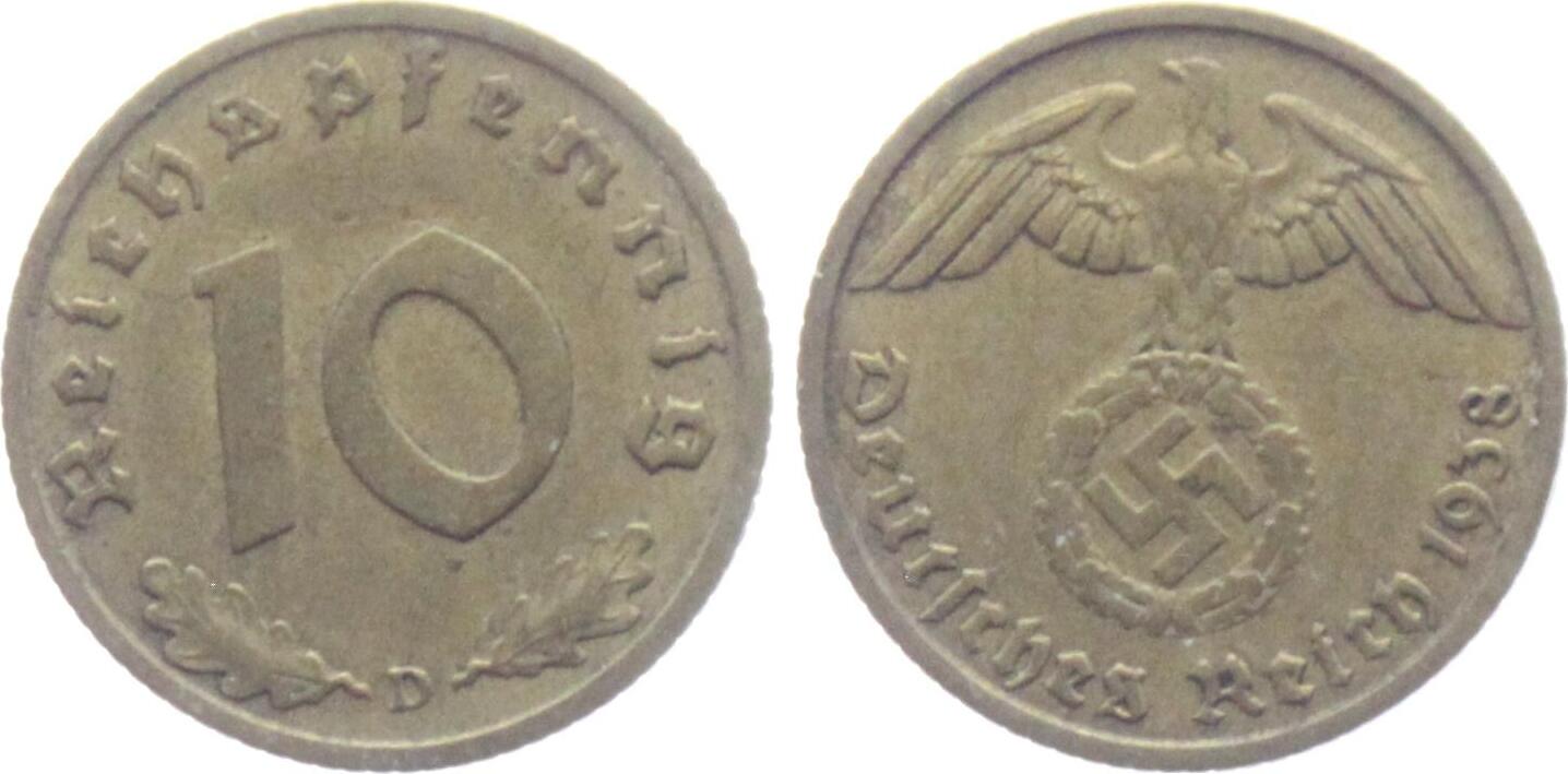 Drittes Reich 1938 D 10 Reichspfennig Mit Hakenkreuz Vz MA Shops