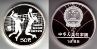 China 50 Yuan 5 Unzen Silbermünze - Olympische Sommerspiele 1988 - Volleyballspielerinnen