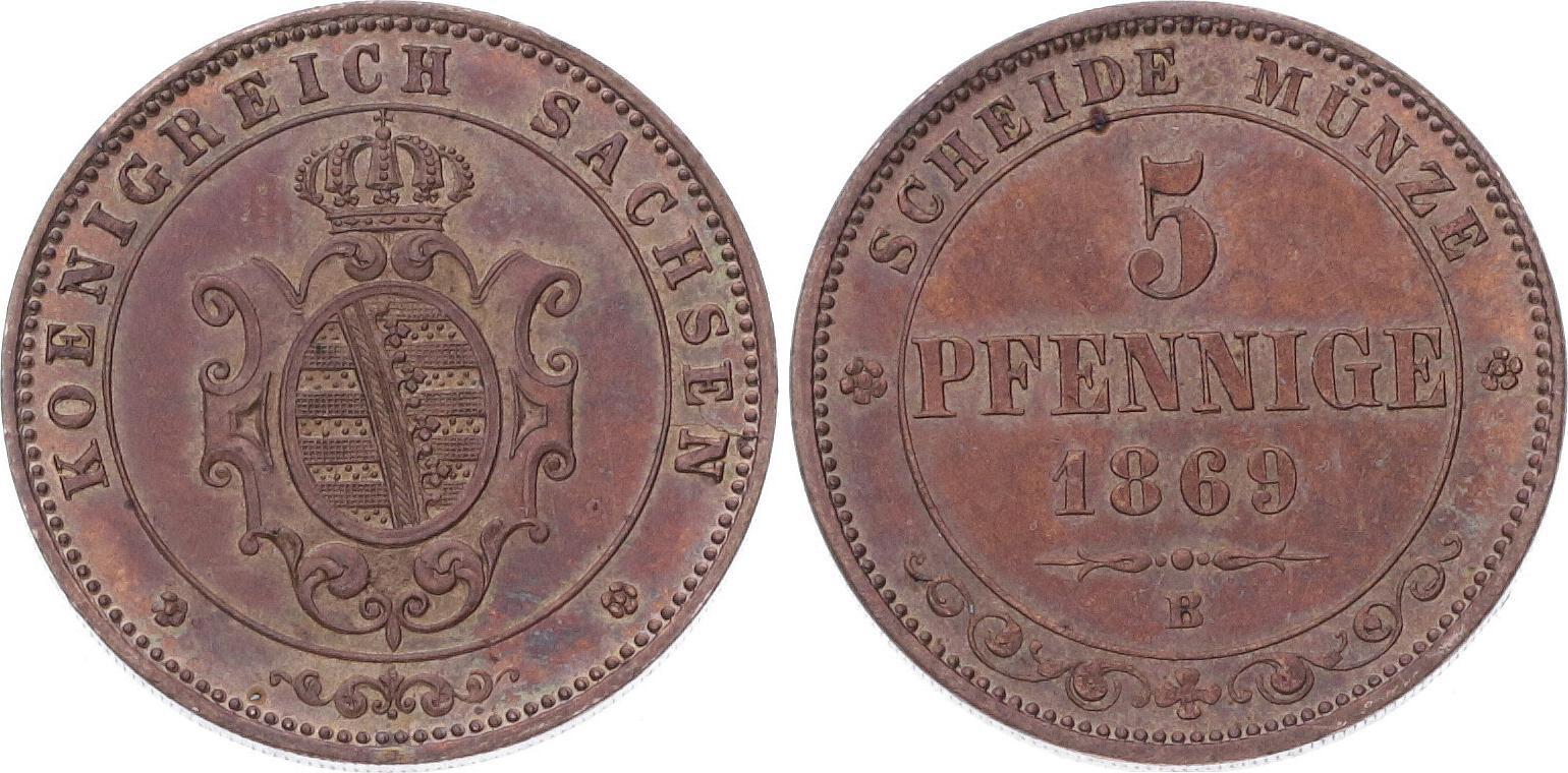 Sachsen Albertinische Linie 5 Pfennig 1869 B Johann 1854 1873