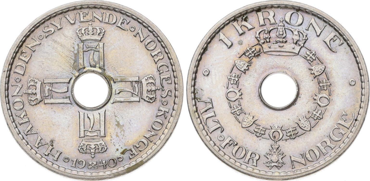 Norwegen Krone 1940 Haakon VII 1905 1957 Leicht berieben vorzüglich