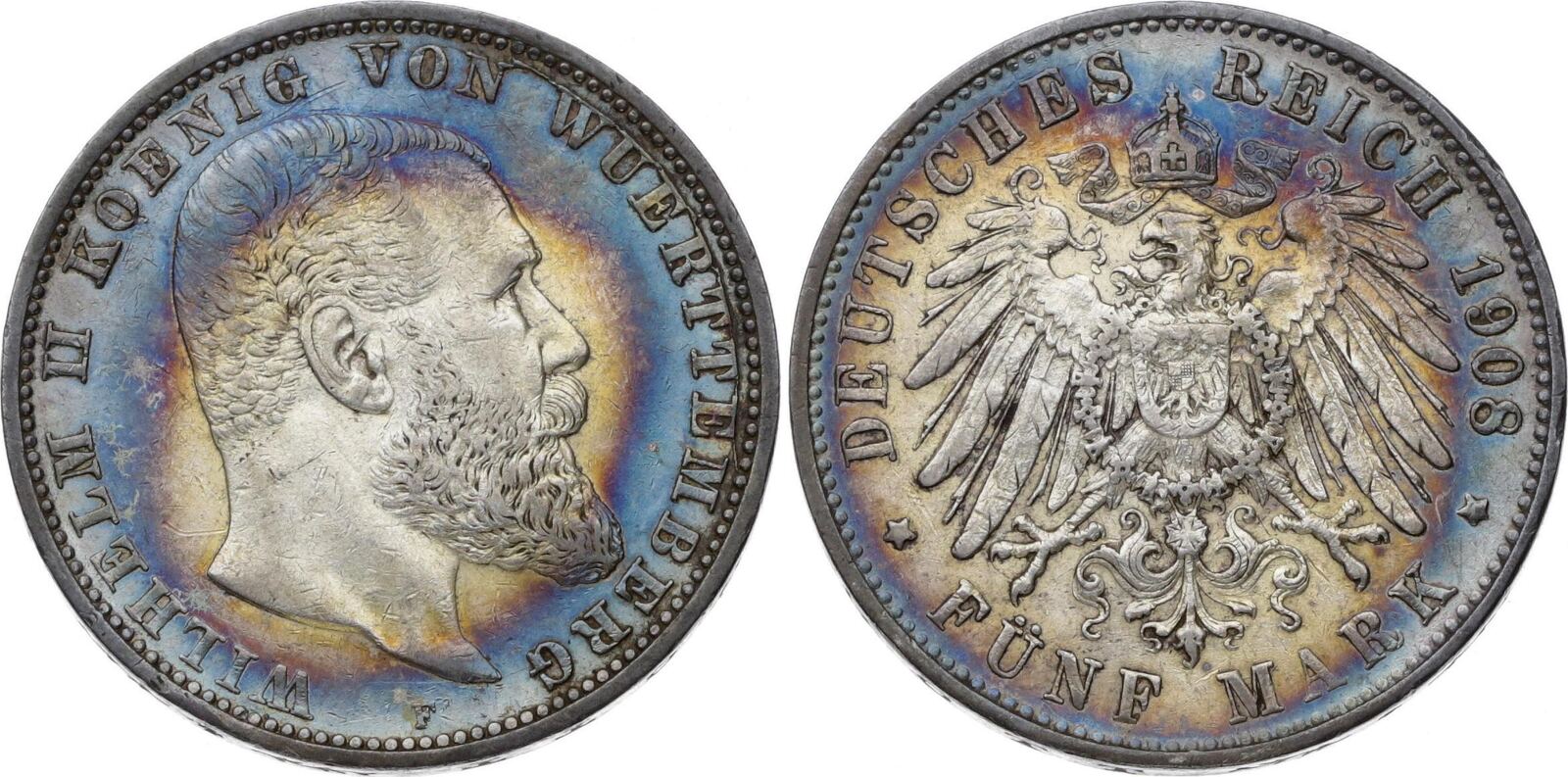 Württemberg 5 Mark 1908 F Wilhelm II 1891 1918 Hübsche Patina Kl