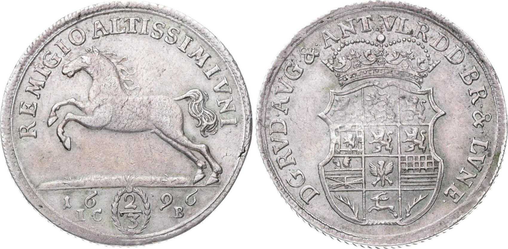 Braunschweig Wolfenbüttel 2 3 Taler 1696 Rudolf August und Anton Ulrich