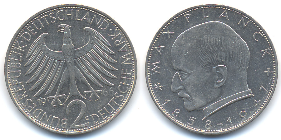 BRD 2 DM 1966 G Kupfer Nickel fast prägefrisch matt MA Shops