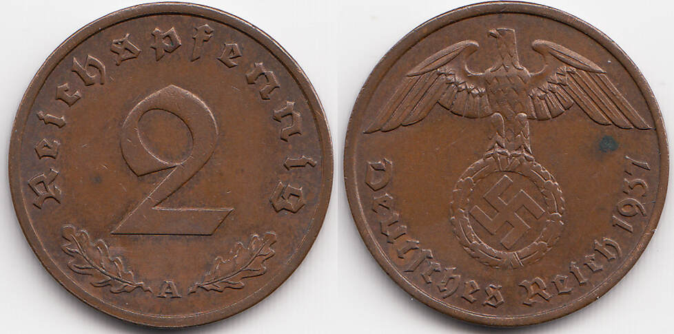 Drittes Reich 2 Reichspfennig 1937 A Kupfer vorzüglich minimal