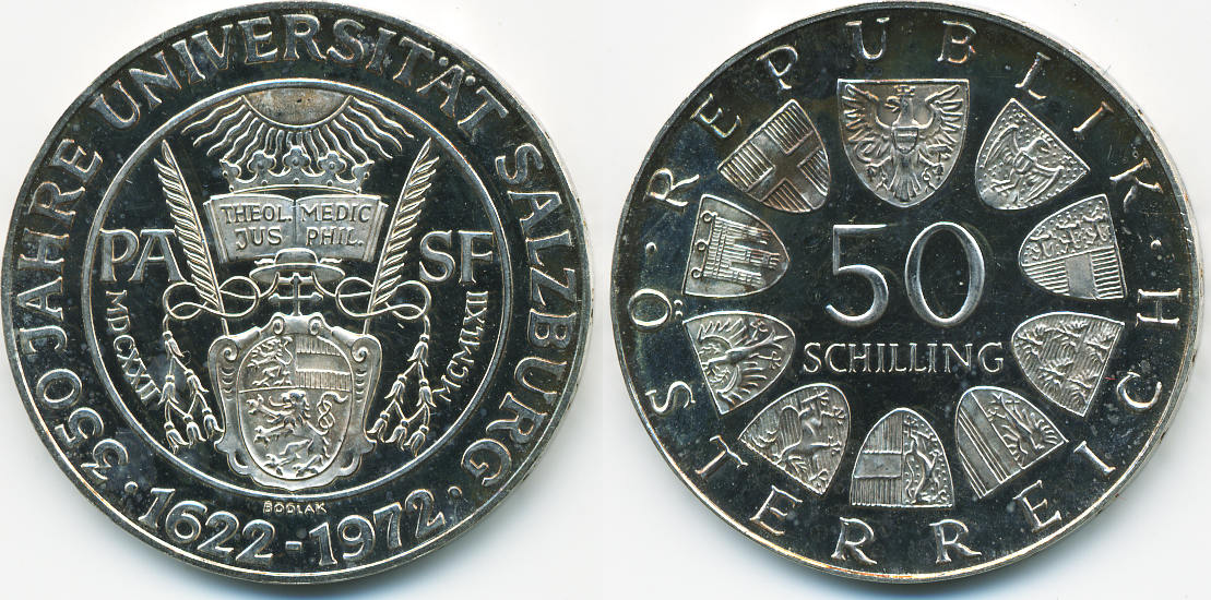 Österreich Austria 50 Schilling 1972 2 Republik 350 Jahre Uni