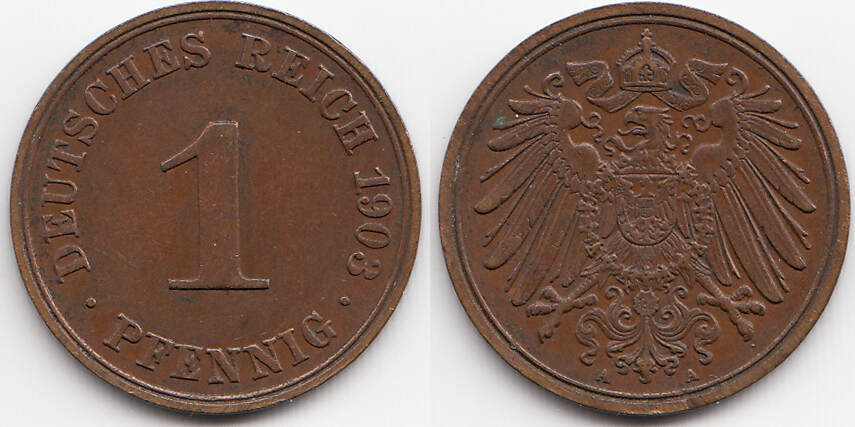 Kaiserreich 1 Pfennig 1903 A großer Adler Kupfer vorzüglich MA Shops