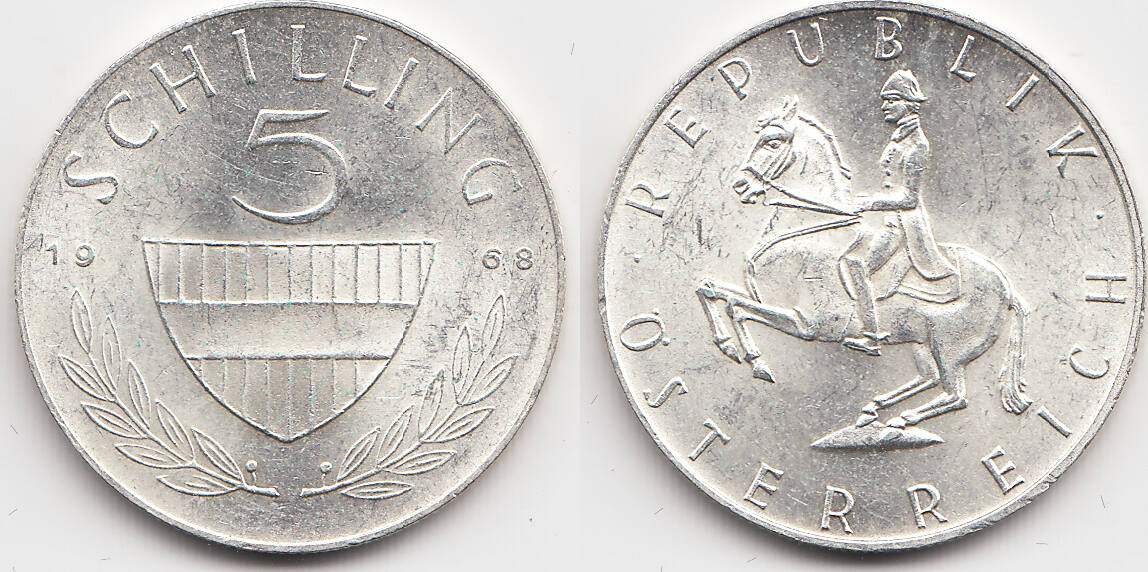 Österreich Austria 5 Schilling 1968 2 Republik Silber vorzüglich