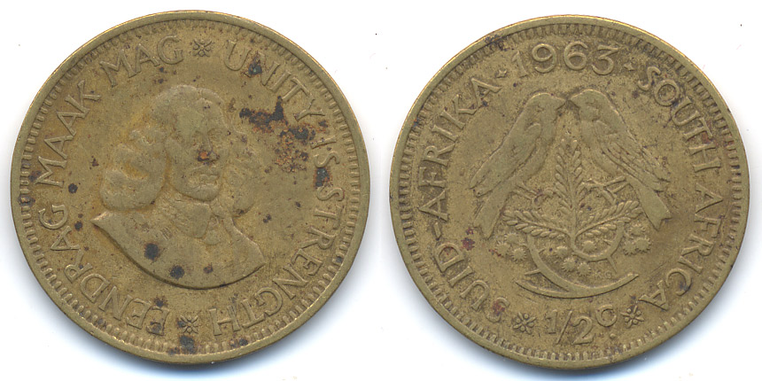 Südafrika South Africa 1 2 Cent 1963 Republik seit 1961 Messing