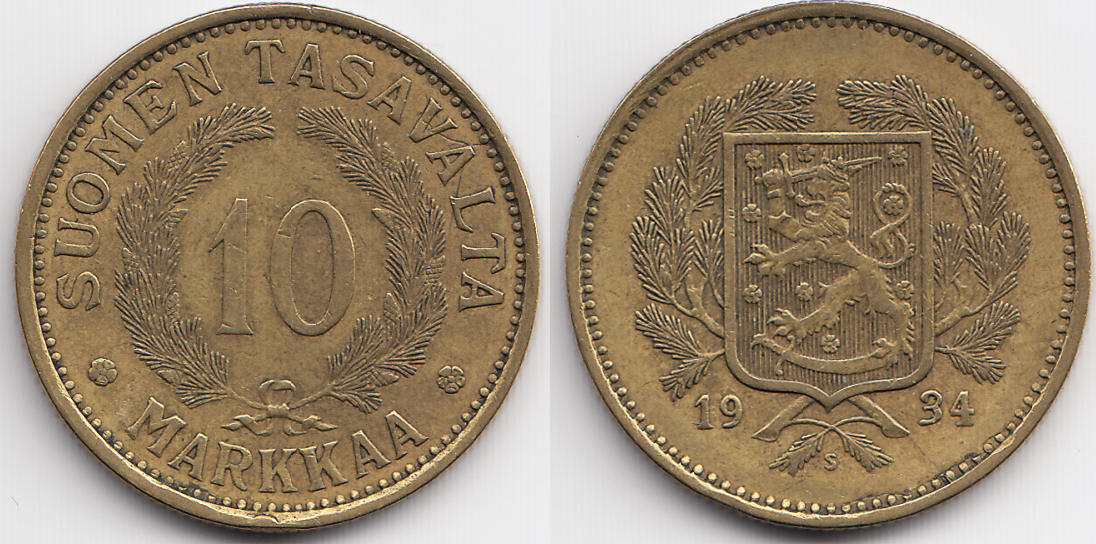 Finnland Finland 10 Markkaa 1934 S Republik seit 1917 sehr schön MA