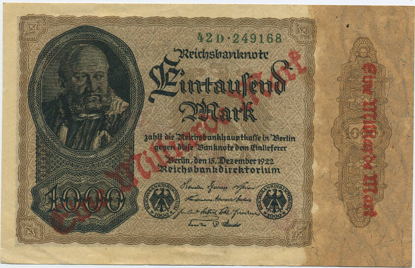 Deutsches Reich Inflation 1919 1924 1 Milliarde Mark 1923 Rosenberg Nr