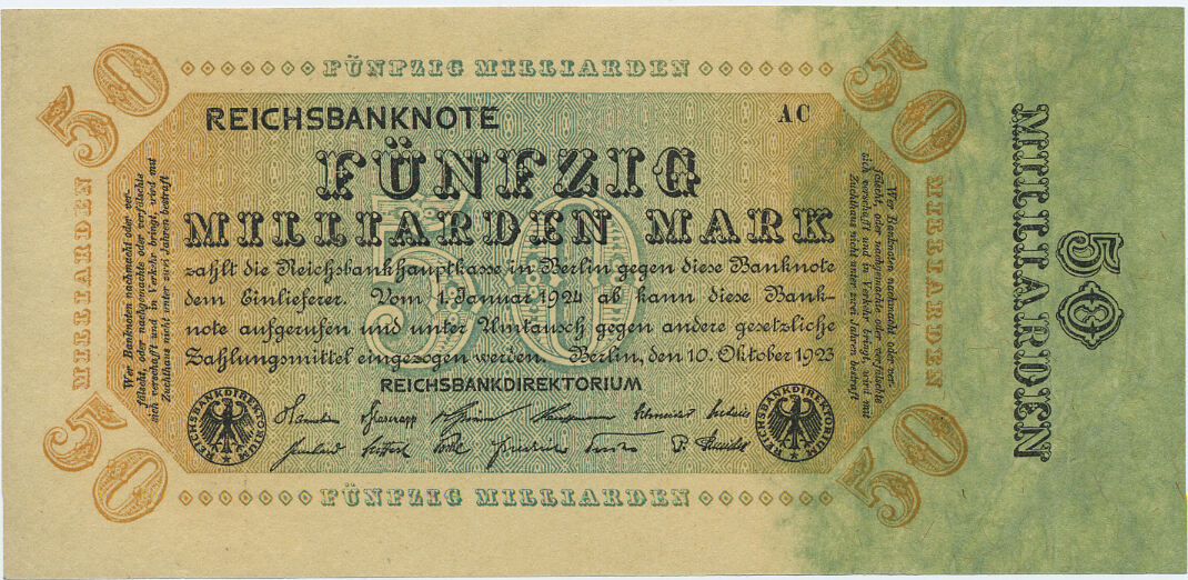 Deutsches Reich Inflation 1919 1924 50 Milliarden Mark 1923 Rosenberg