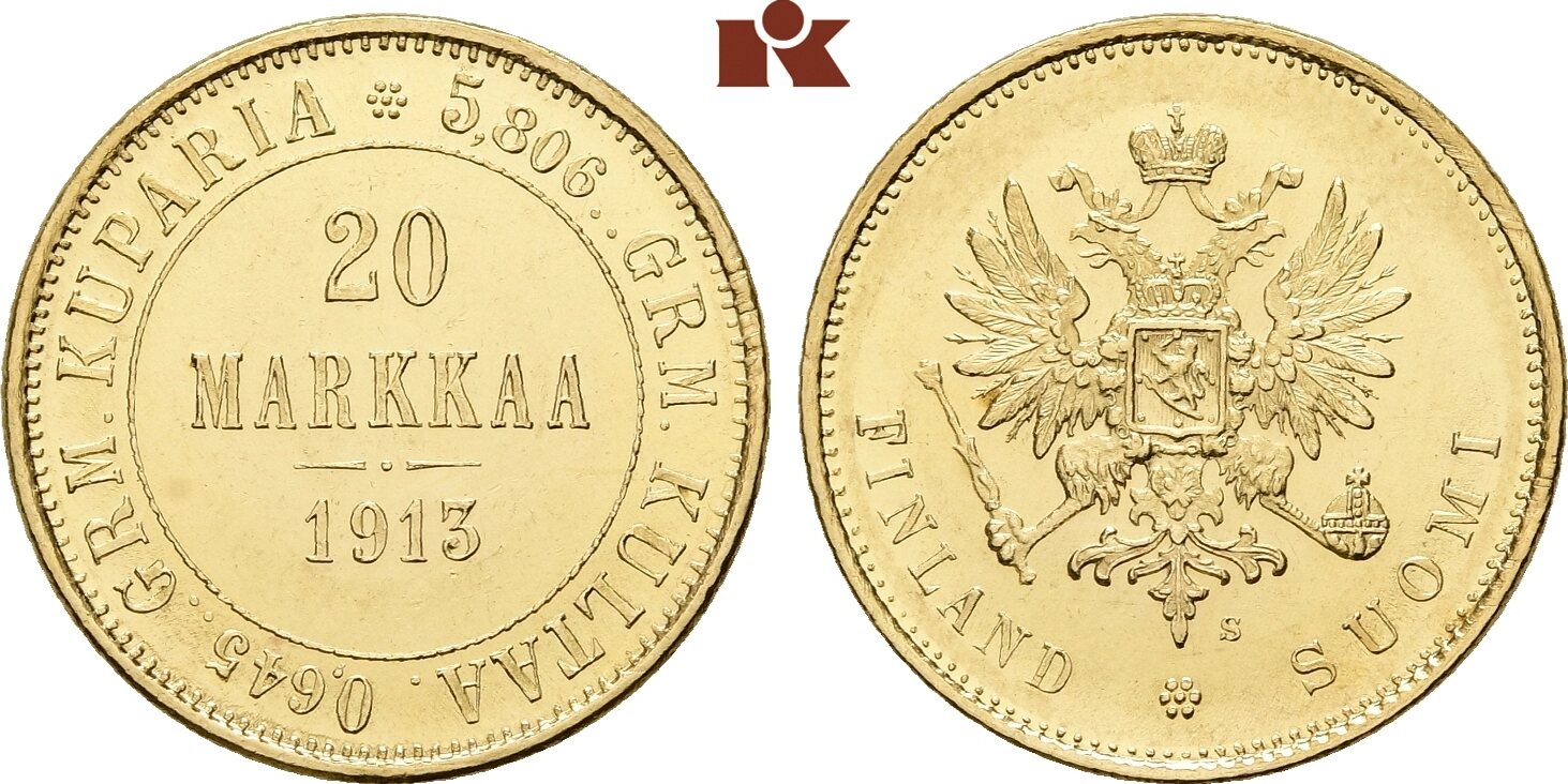 FINNLAND 20 Markkaa 1913 Helsinki Nikolaus II von Rußland 1894 1917