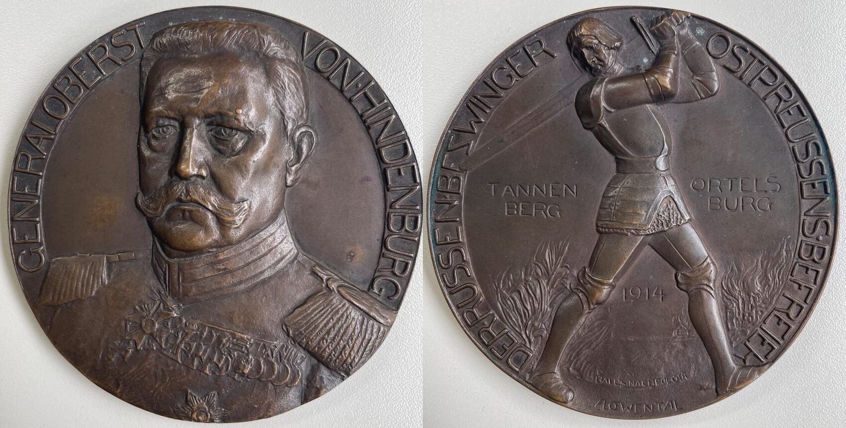 Weltkrieg Bronzegu Medaille V A L Wenthal Auf Hindenburg