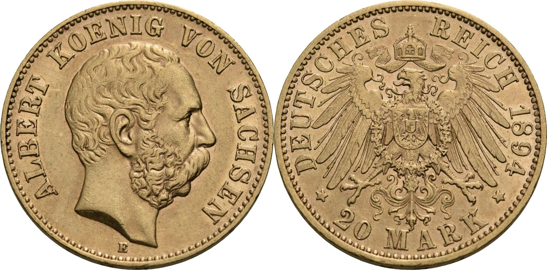 Sachsen 20 Mark E Muldenhütten 1894 Albert 1873 1902 ss vz winz